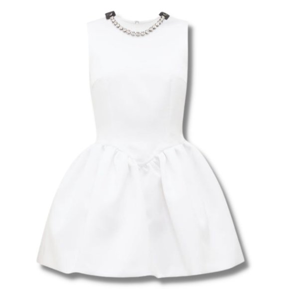 Christopher Kane Crystal-embellished Puffed Satin White Mini Dress - Picture 1 of 7